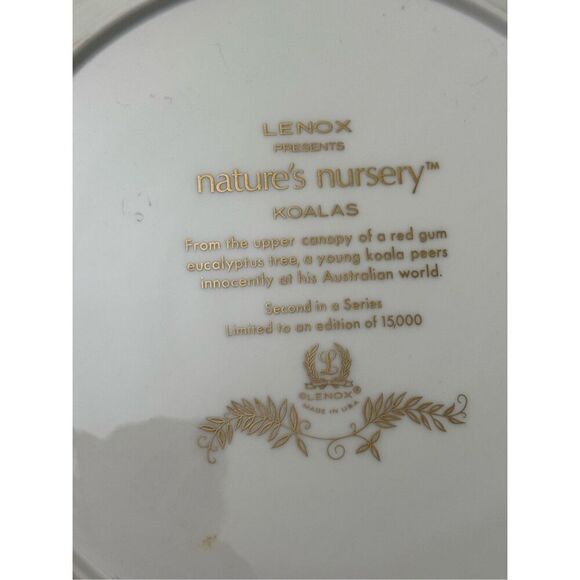 LENOX Nature’s Nursery Koalas Collectors Edition Plate 24K Gold Paint Limited Is - Picture 8 of 8